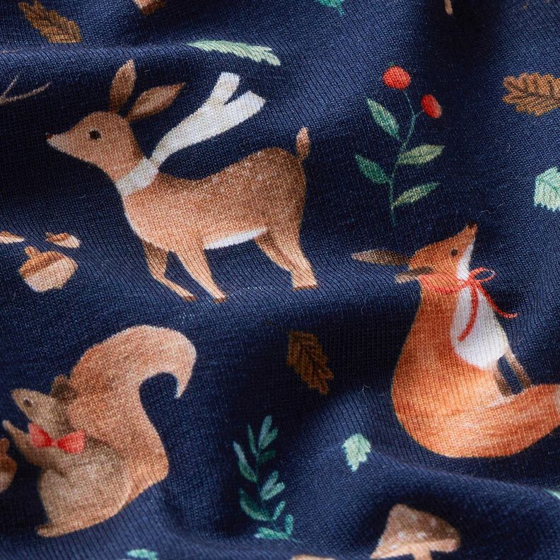 jersey di cotone Animali in autunno stampa digitale  – blu notte,  image number 2