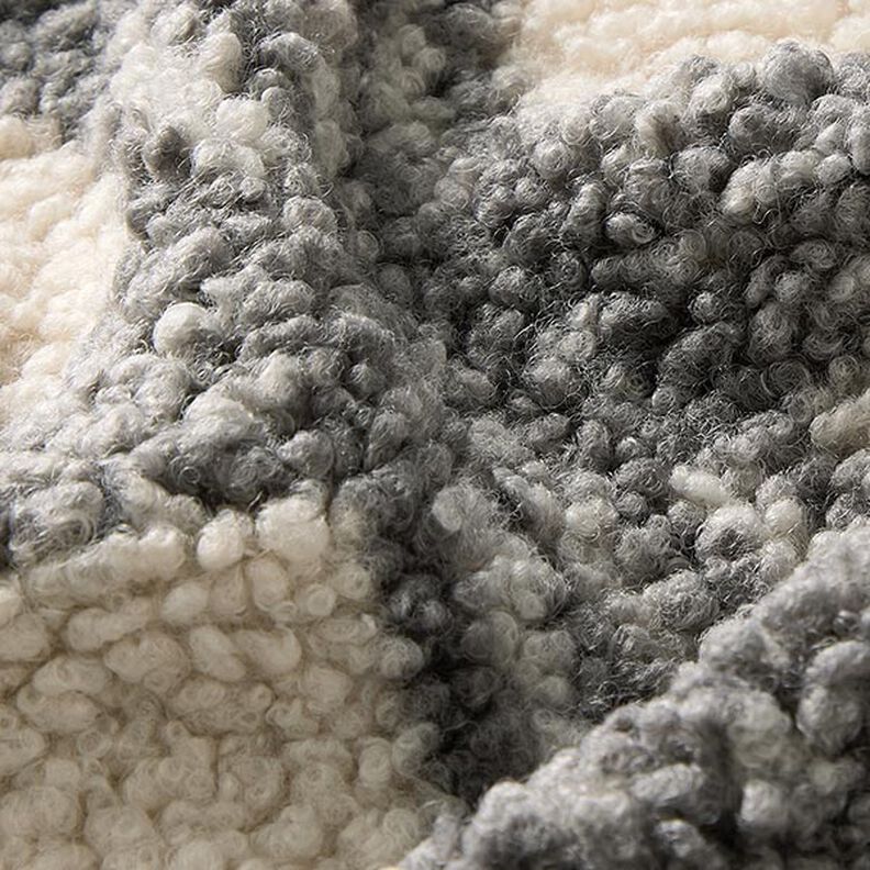 tessuto in maglia, bouclé, quadri – bianco lana/grigio,  image number 2