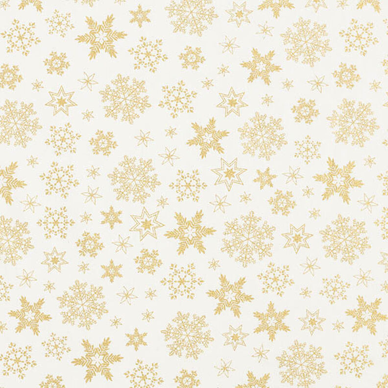 tessuto in cotone popeline Cristalli di neve – bianco lana/oro, image number 1