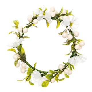 corona decorativa con fiori e bacche [Ø 10 cm/ 16 cm] – bianco/verde, 
