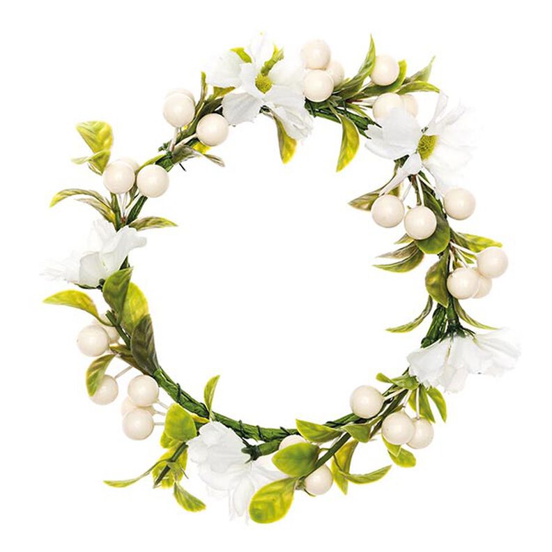 corona decorativa con fiori e bacche [Ø 10 cm/ 16 cm] – bianco/verde,  image number 1