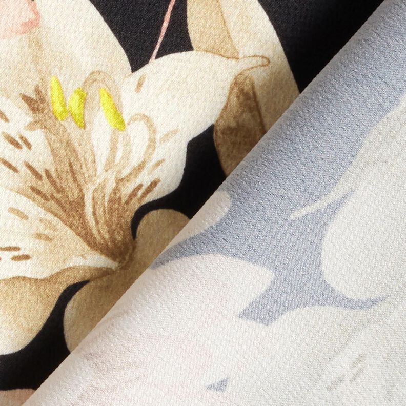 Magnolie in crepe satin con foglie di palma – nero/beige,  image number 4