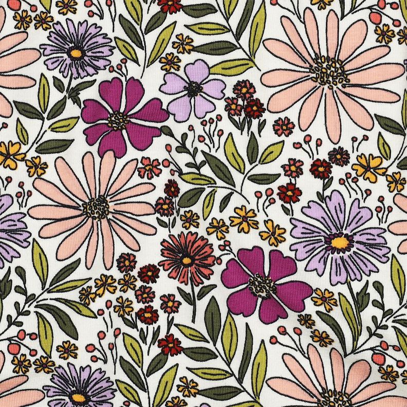 jersey di cotone mare di fiori | Poppy Fabrics – bianco lana/lillà,  image number 2