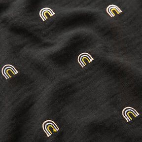 mussolina / tessuto doppio increspato Arcobaleni ricamati – nero, 