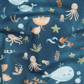 popeline di cotone Aanimali marini felici stampa digitale | Poppy Fabrics – blu oceano, 