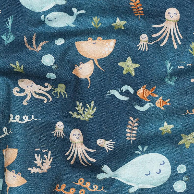 popeline di cotone Aanimali marini felici stampa digitale | Poppy Fabrics – blu oceano,  image number 2