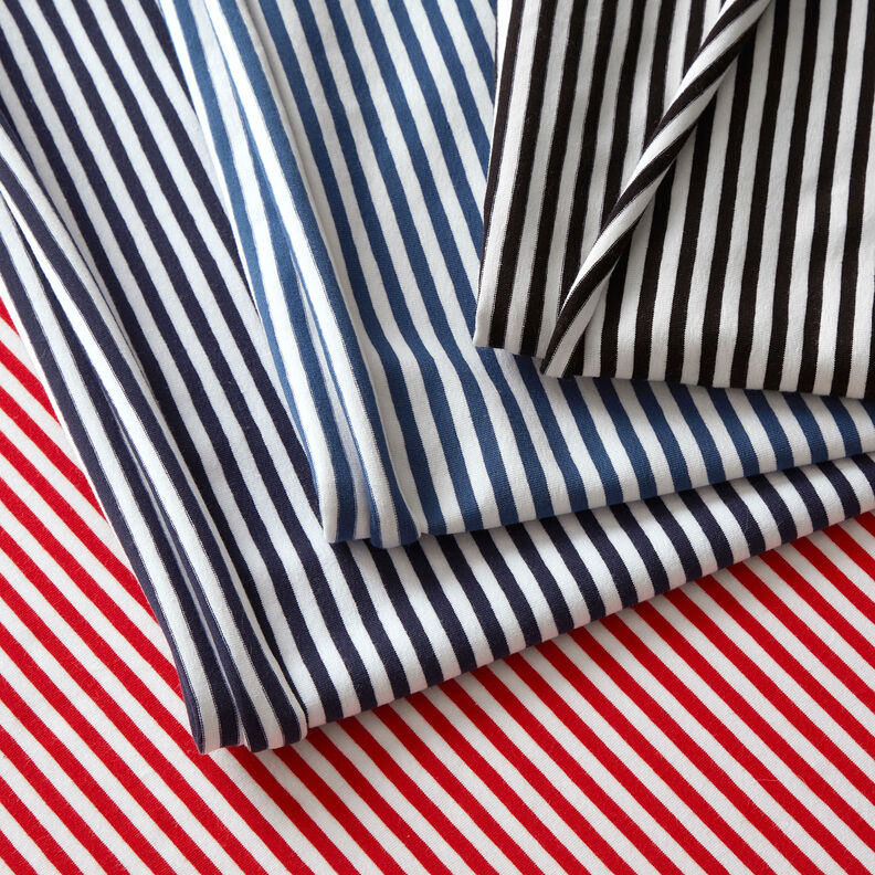 jersey di cotone righe sottili – blu marino/bianco,  image number 3