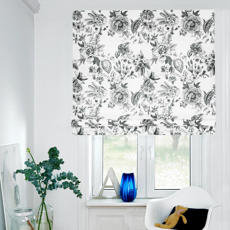 tessuto arredo mezzo panama Fiori pittoreschi – bianco/nero, image number 6