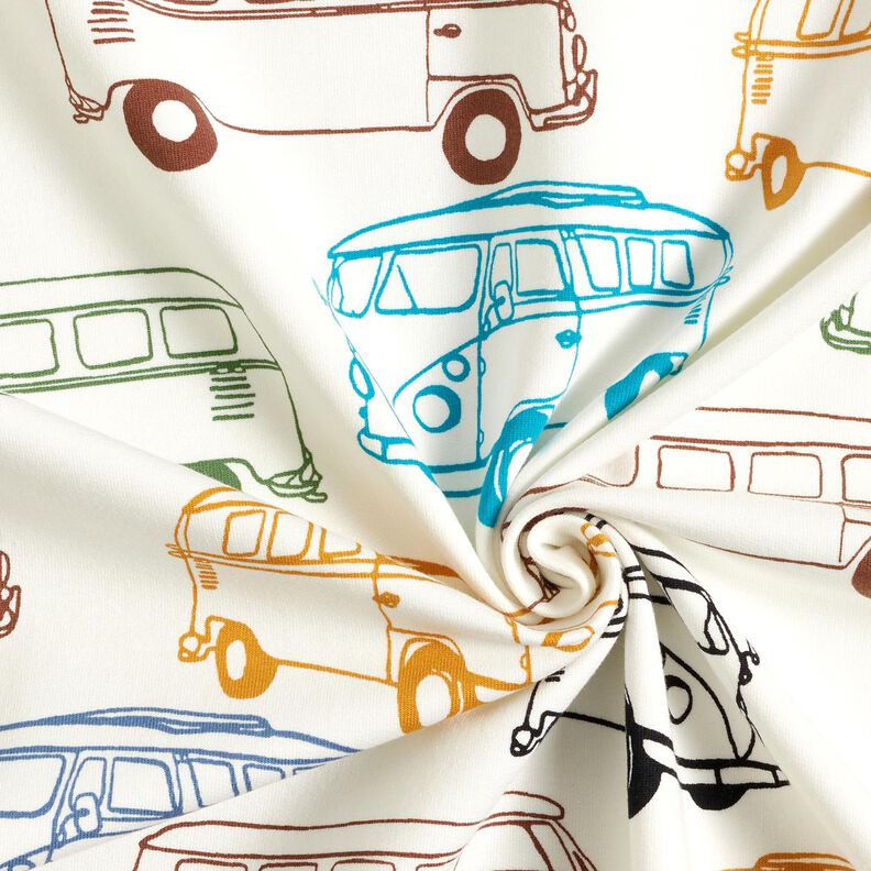 French terry, felpa estiva Autobus colorati – bianco lana,  image number 3