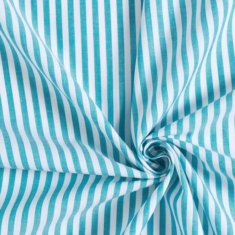 Tessuto in cotone a righe sottili – bianco/turchese,  image number 3