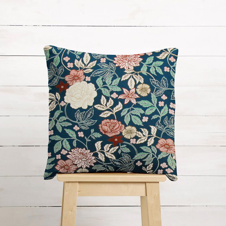 tessuto arredo Jacquard Fiori d'epoca – petrolio/rosso scuro,  image number 6