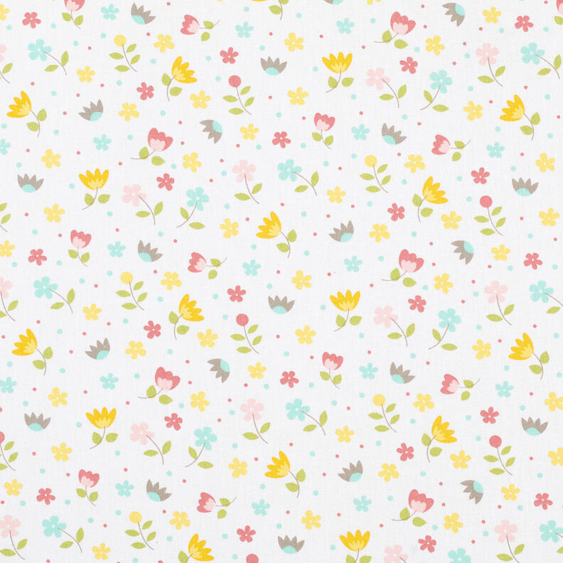 popeline di cotone Prato fiorito e pois – bianco,  image number 1