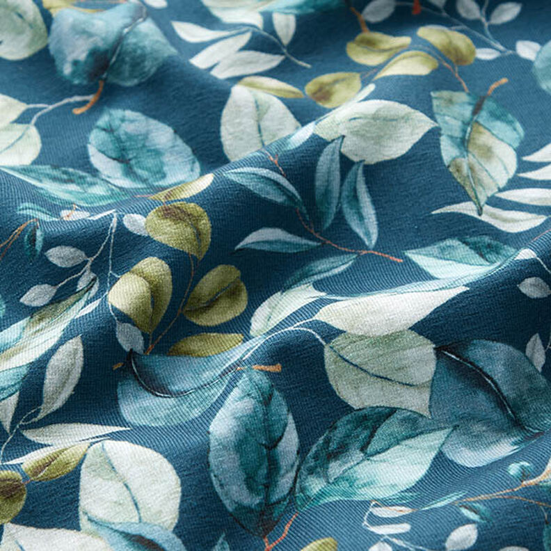 jersey di cotone foglie di eucalipto stampa digitale – petrolio,  image number 2