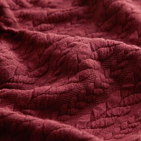 Jersey jacquard, cloqué, motivi a treccia – rosso Bordeaux, 