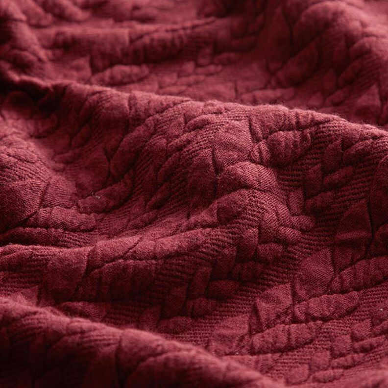 Jersey jacquard, cloqué, motivi a treccia – rosso Bordeaux,  image number 2