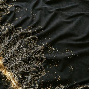 jersey di cotone Tessuto con bordo mandala barocco con granelli dorati | Glitzerpüppi – nero, 