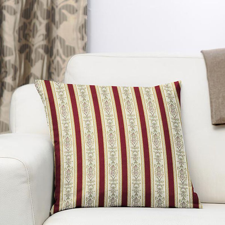 tessuto per arredi, jacquard, righe in stile Biedermeier – crema/rosso,  image number 7