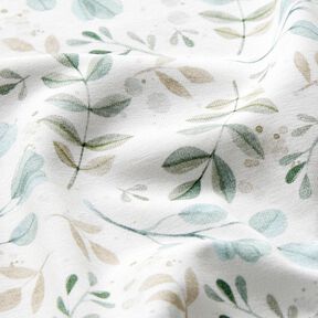 GOTS jersey di cotone Stampa digitale mini rami all’acquerello – bianco/menta chiaro, 