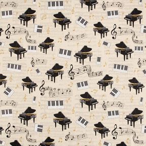 tessuto arredo mezzo panama pianoforte a coda e note – naturale/nero, 