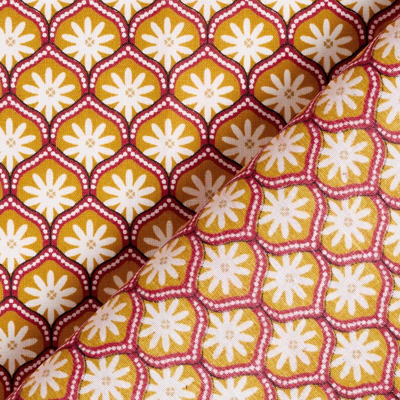 cotone rivestito mattonelle a fiori – senape/bianco,  image number 4