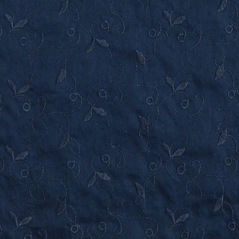 Gabardine elasticizzato con tralci ricamati – blu marino,  image number 1