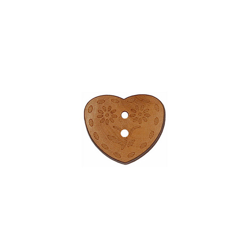 bottone in legno a 2 fori, cuore  – marrone scuro,  image number 1