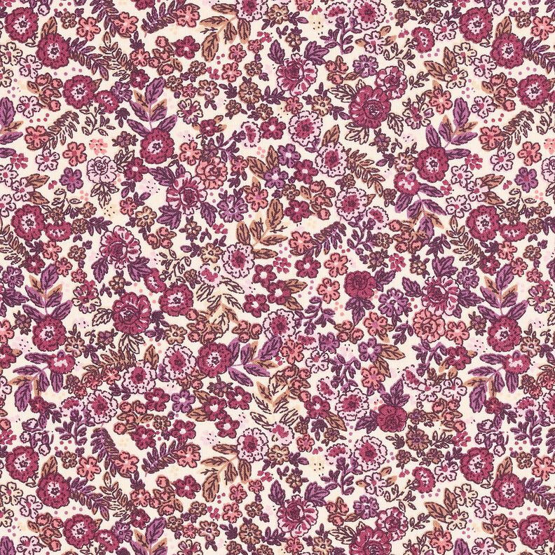 tessuto in cotone cretonne millefiori – crema/uva, image number 1