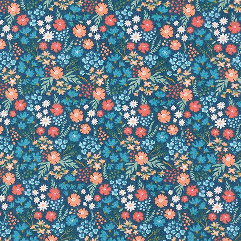 Popeline di cotone biologico con dolci fiori – blu oceano,  image number 1