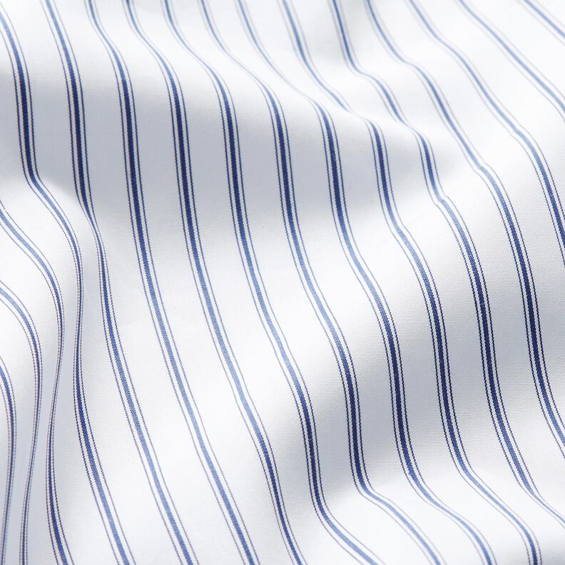 Tessuto in cotone a righe sottili – bianco/blu marino,  image number 2