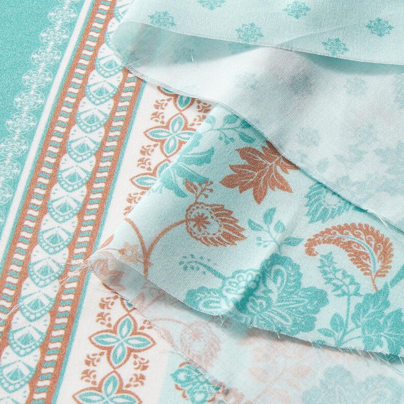 viscosa voile Disegno di bordura floreale Paisley – blu, image number 7