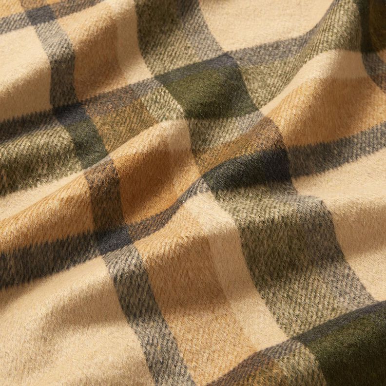 Tessuto per cappotto garzato a quadri scozzesi – sabbia/cachi chiaro, image number 2
