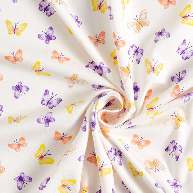 jersey di cotone Farfalle con brillantini – bianco lana/argento,  image number 4