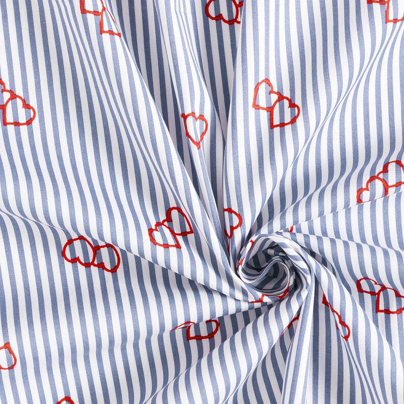 popeline stretch Righe e cuori – bianco/indaco,  image number 3