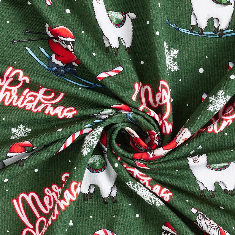 French terry, felpa estiva Babbo Natale e Lama | Glitzerpüppi – verde abete/peperoncino, image number 3