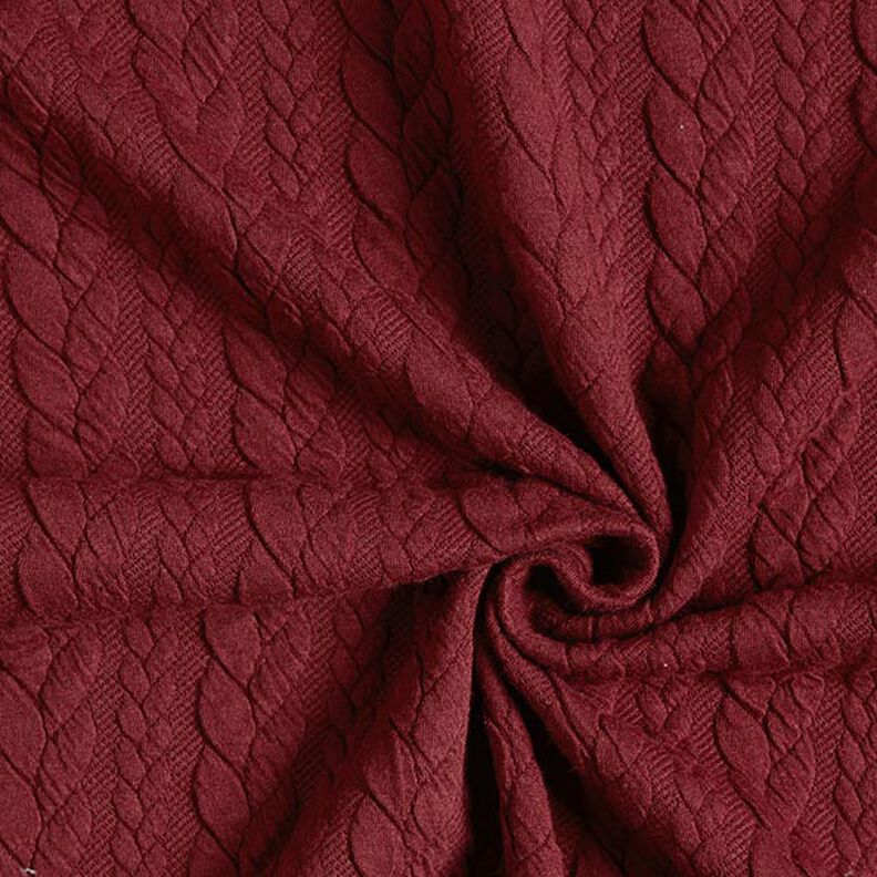 Jersey jacquard, cloqué, motivi a treccia – rosso Bordeaux,  image number 3