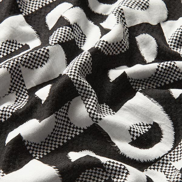 jersey jacquard, motivi geometrici e quadri – nero/bianco,  image number 2