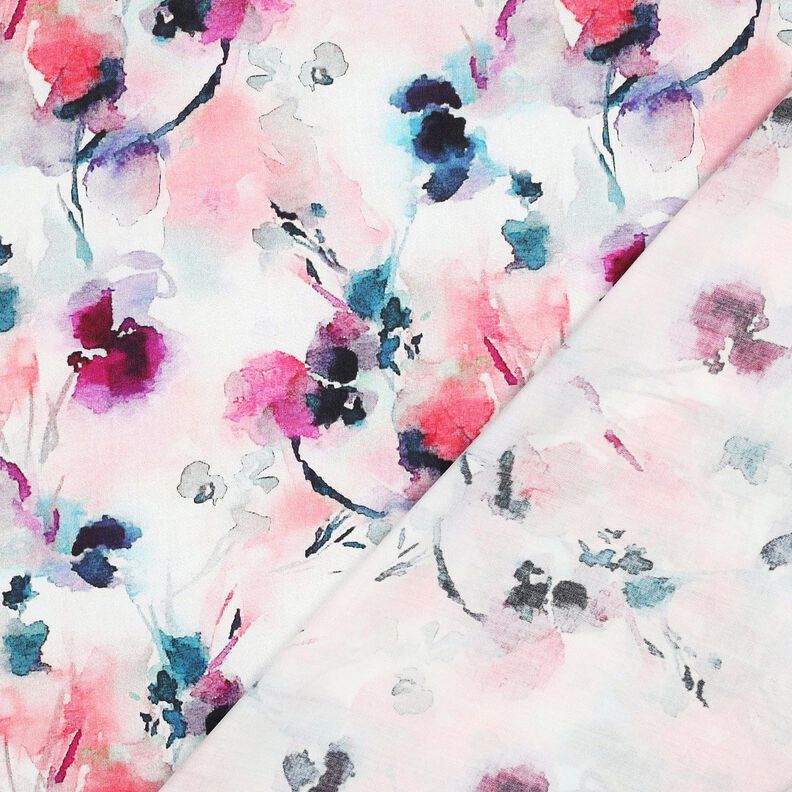 Tessuto di viscosa Acquarello di fiori astratti in stampa digitale – rosa chiaro/turchese,  image number 4