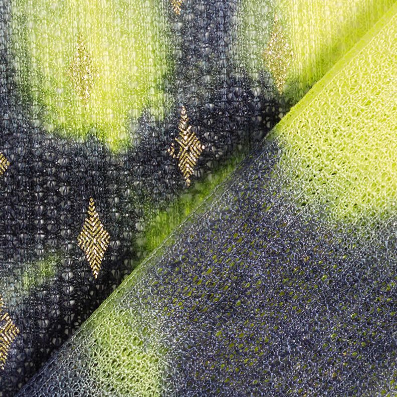 Batik di pizzo lavorato a maglia e rombi dorati – blu marino/giallo neon,  image number 4