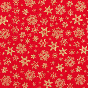 tessuto in cotone popeline Cristalli di neve – rosso/oro, 