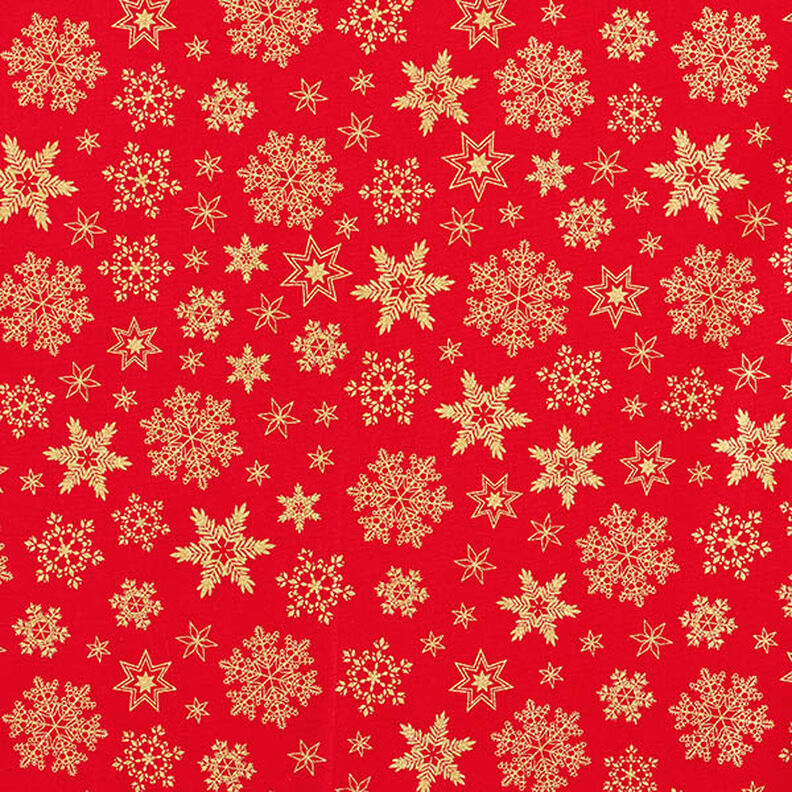 tessuto in cotone popeline Cristalli di neve – rosso/oro, image number 1