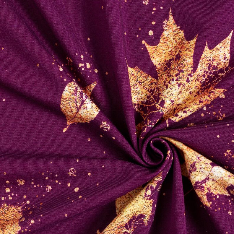 French terry Foglie autunnali dorate | Glitzerpüppi – uva/oro,  image number 3