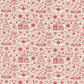 tessuto in cotone cretonne Motivi grafici natalizi – naturale/rosso carminio, 