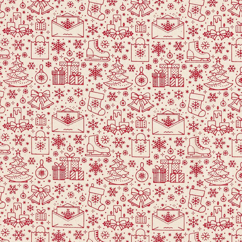 tessuto in cotone cretonne Motivi grafici natalizi – naturale/rosso carminio, image number 1