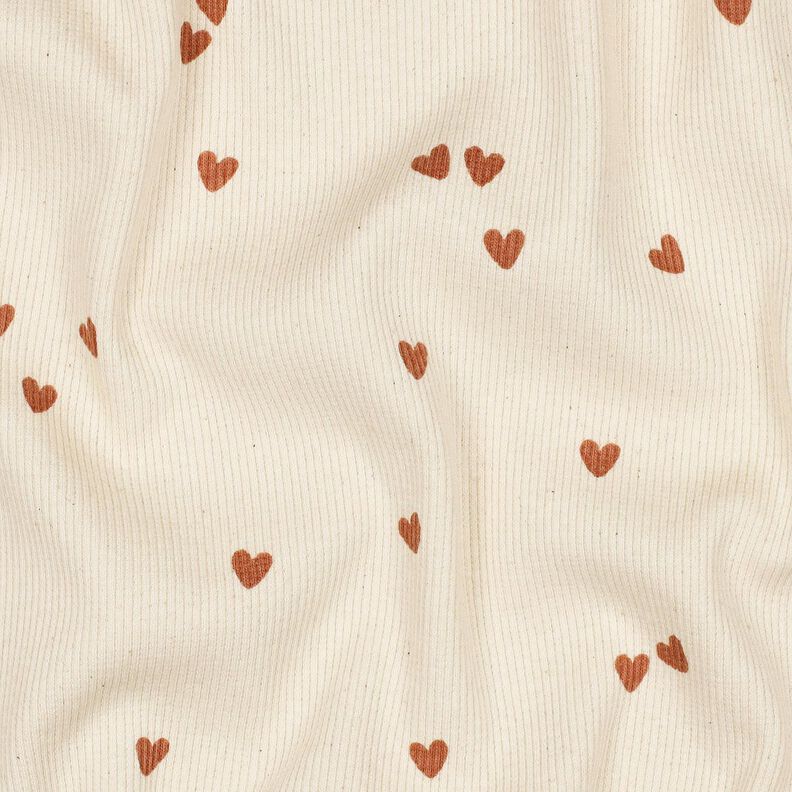 jersey a coste cuori sparsi | Poppy Fabrics – beige chiaro/marrone, image number 2