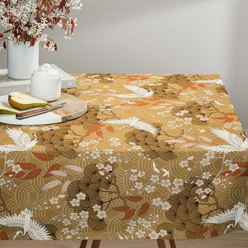 tessuto arredo tessuti canvas Gru artistiche – senape/avorio,  image number 7