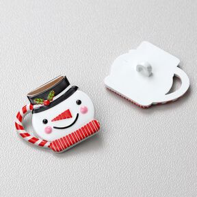 Bottone con gambo Pupazzo di neve [25 mm] – bianco/rosso, 