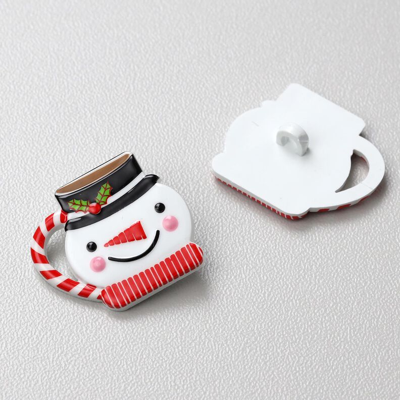 Bottone con gambo Pupazzo di neve [25 mm] – bianco/rosso,  image number 1