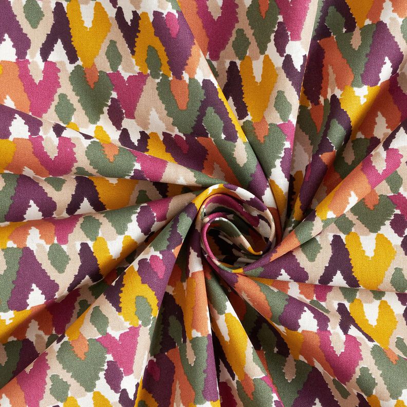 tessuto in cotone cretonne Stampa etnica – bacca/senape,  image number 3