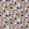 tessuto in cotone popeline Happy Halloween – grigio elefante/arancio chiaro,  thumbnail number 1