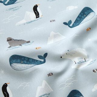 tessuto arredo mezzo panama Animali nel ghiaccio – azzurro baby/bianco, 